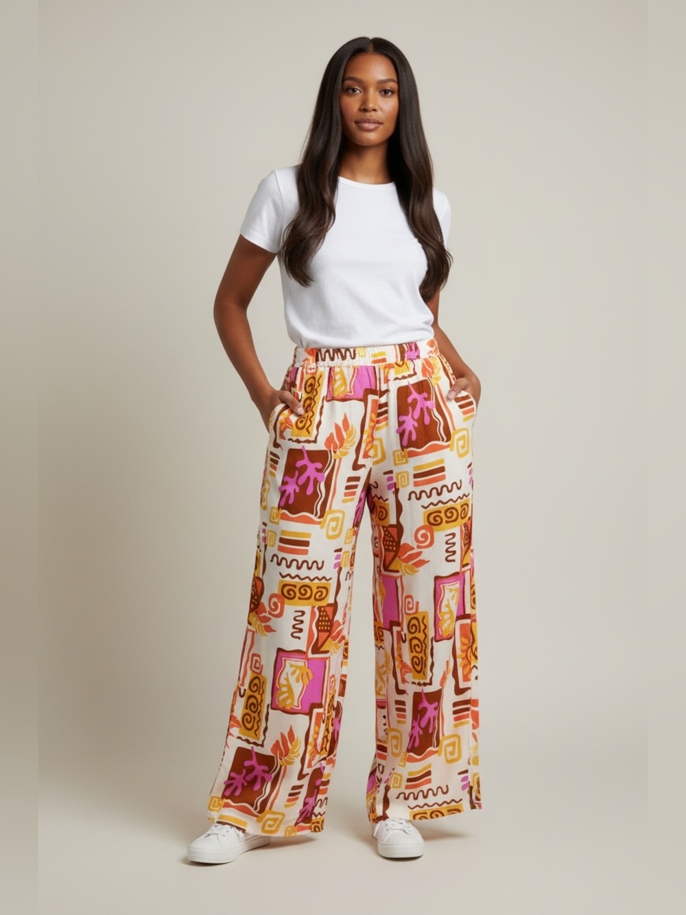 Timing Multi-Color Wide-Leg Printed Palazzo Pants